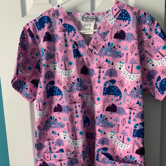 UA Scrubs Tops - Cute Saurus Pink Scrub top